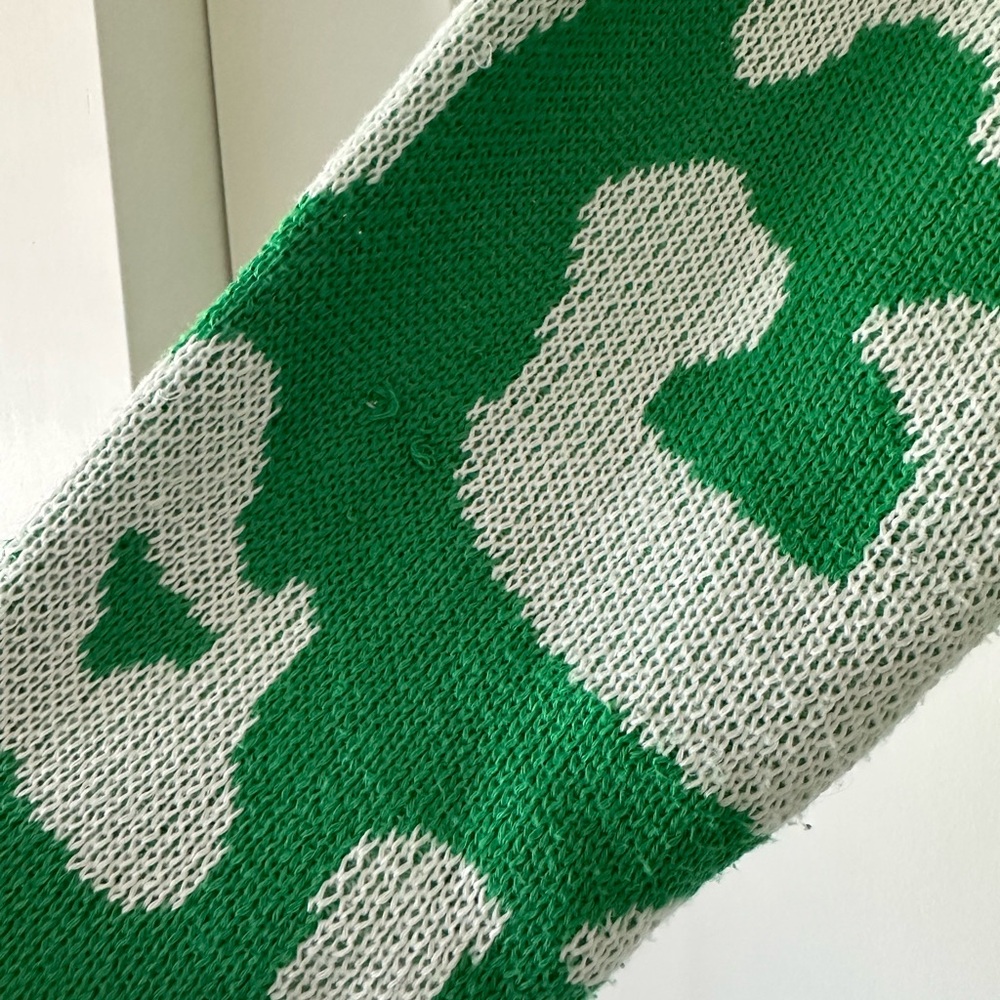 Green and White Leopard Print Women's Sweater - Picture 4 of 5